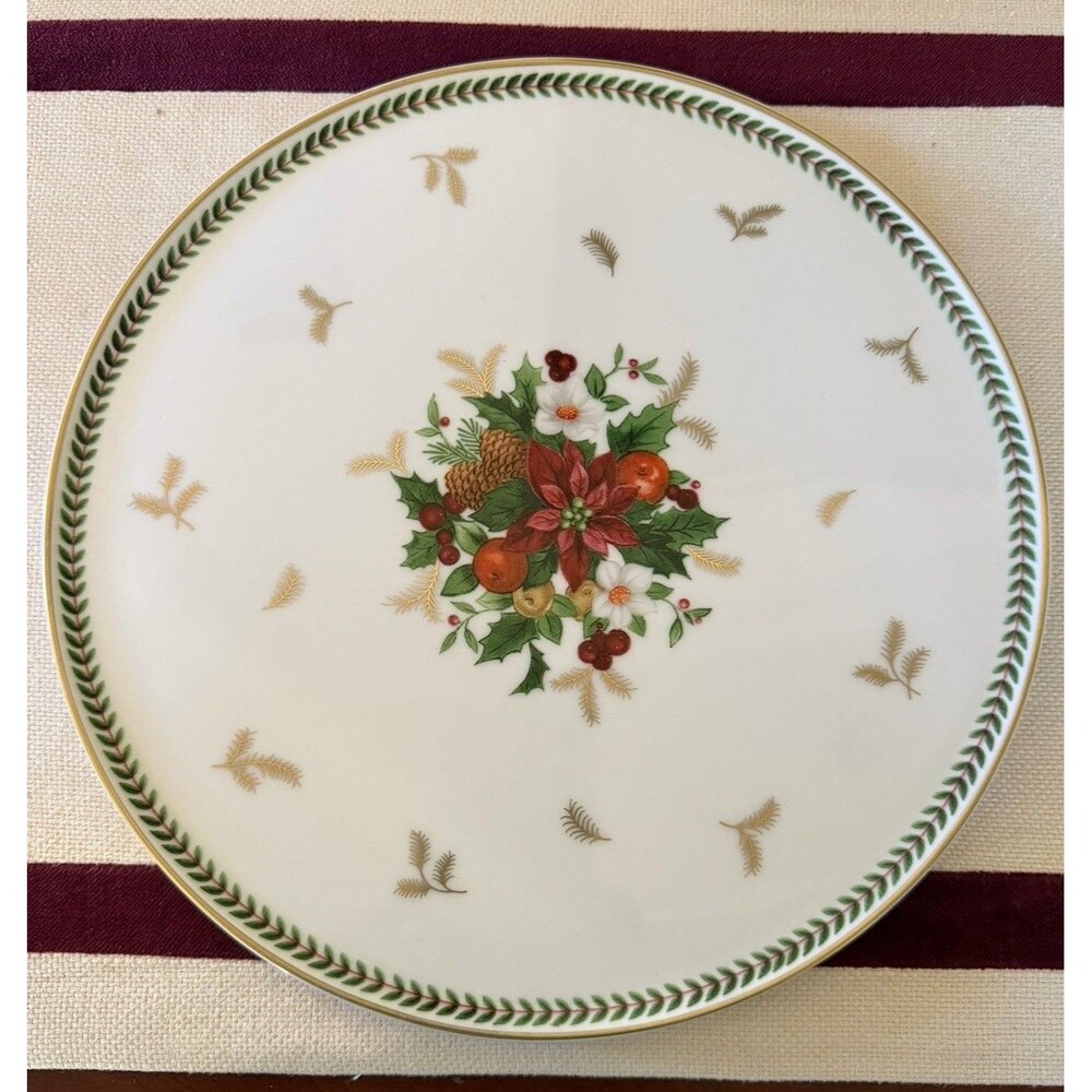 Mikasa Holiday Delight Cake Plate 9.75" Petite Bone China Christmas Poinsettia